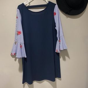 Navy Blue Dress with printed sleeves